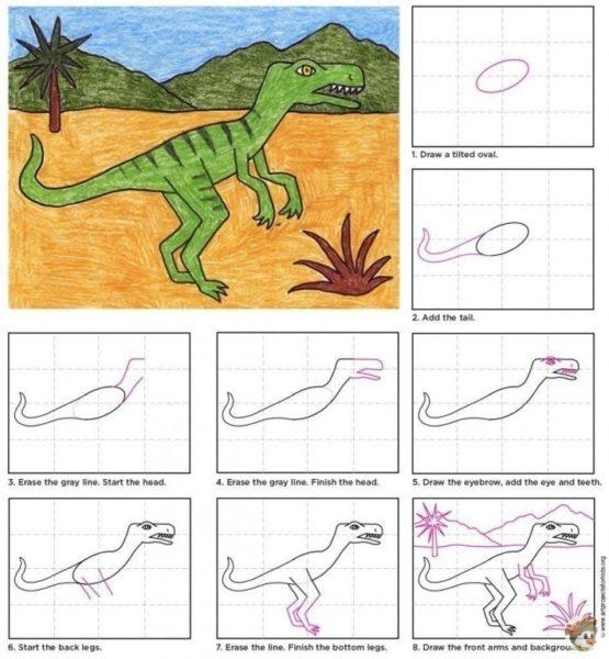 Как рисовать Динозавров поэтапно