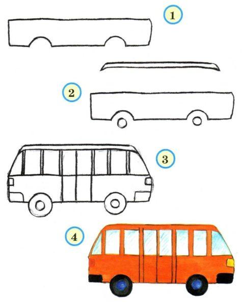 Рисунки для срисовки Автобус поэтапно