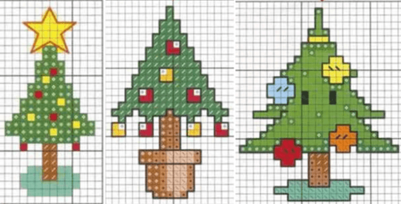 рисунки Новый год и Рождество по клеточкам для срисовки и вышивки