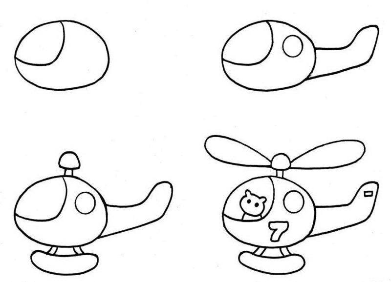 Рисунки для срисовки Вертолёт поэтапно