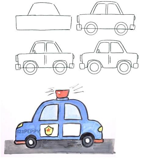 Рисунки для срисовки Полицейской машины поэтапно