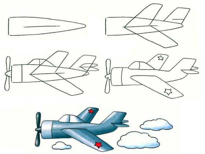 Рисунки для срисовки Самолет поэтапно