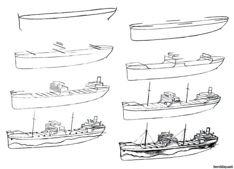 Рисунки для срисовки Лодки поэтапно