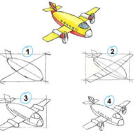 Как поэтапно рисовать — Самолет — рисунки для срисовки