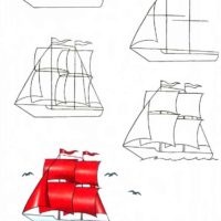 Как поэтапно рисовать — Корабль — рисунки для срисовки