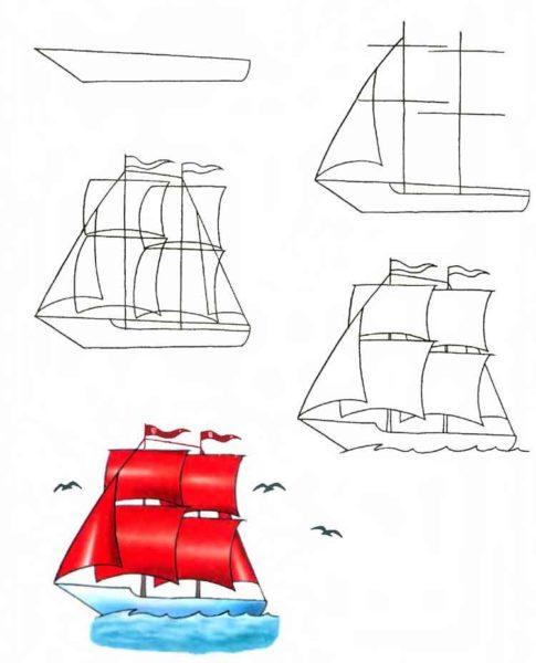 Рисунки для срисовки Корабль поэтапно