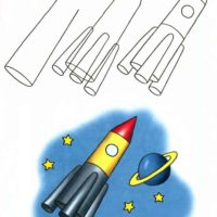 Как поэтапно рисовать — Ракету — рисунки для срисовки