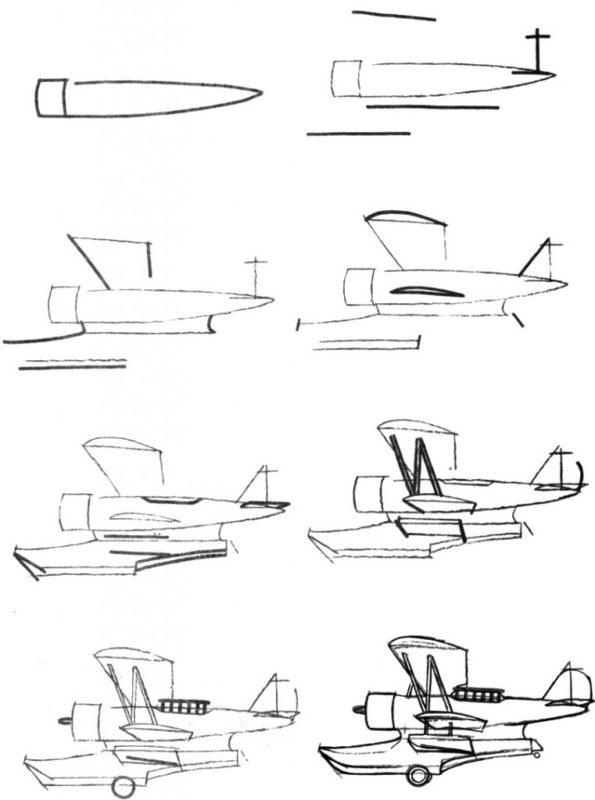 Рисунки для срисовки Самолет поэтапно