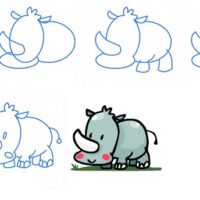 Как рисовать Носорога поэтапно — рисуем с детьми по шагам