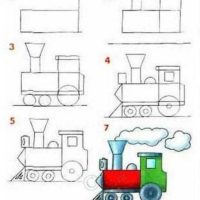 Как поэтапно рисовать — Поезд и Паровоз — рисунки для срисовки