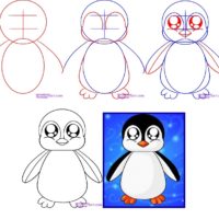 Как рисовать Пингвина поэтапно — рисуем с детьми по шагам