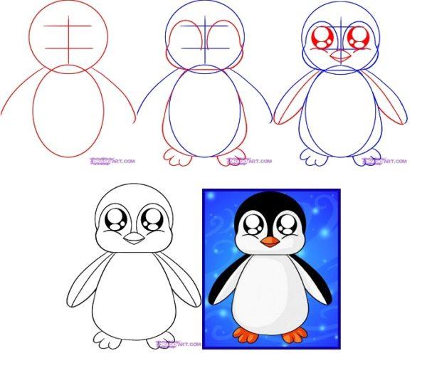 Рисунки Пингвина поэтапно