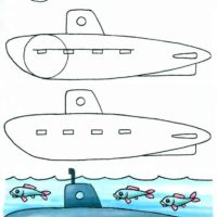 Как поэтапно рисовать — Подводную лодку — рисунки для срисовки