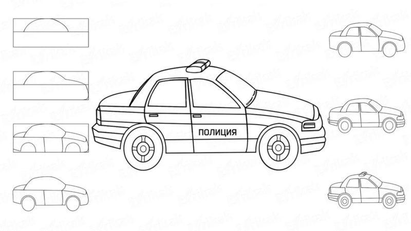 Рисунки для срисовки Полицейской машины поэтапно