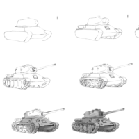 Как поэтапно рисовать — Танк Т-34 — рисунки для срисовки
