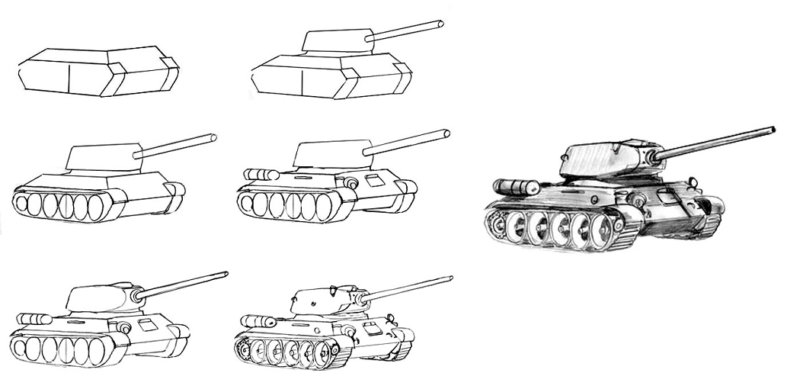 Рисунки для срисовки Танка Т-34 поэтапно