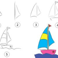 Как поэтапно рисовать — Яхту — рисунки для срисовки