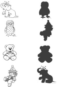Раскраски с заданиями на логику - Найди тень - детям 3-4 лет
