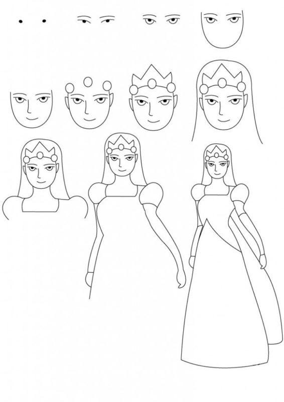 Рисунки для срисовки Принцессы поэтапно