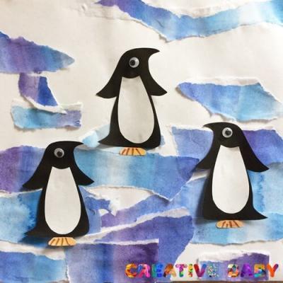 Аппликация "Пингвины на льдине" с шаблоном для печати - мастер-класс